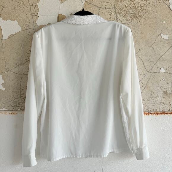 Vintage Pintuck Blouse Lace Collar Tuxedo Shirt Liz Baker Womens 14 Romantic Top - Picture 8 of 8